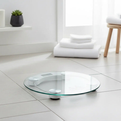 Balanza Digital Baño Ledstar Vidrio Templado 180kg Redonda Transparente