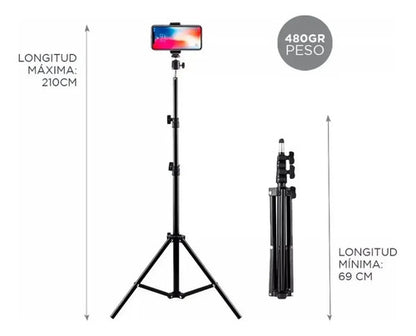 Aro De Luz Anillo Led 26 Cm Con Trípode 2 Mts Selfie Flash Blanco 26cm