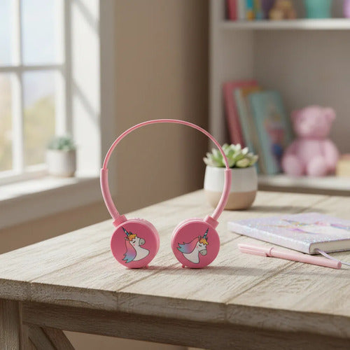 Auriculares Infantil Unicornio Niños Cable Vincha Ajustable Rosa