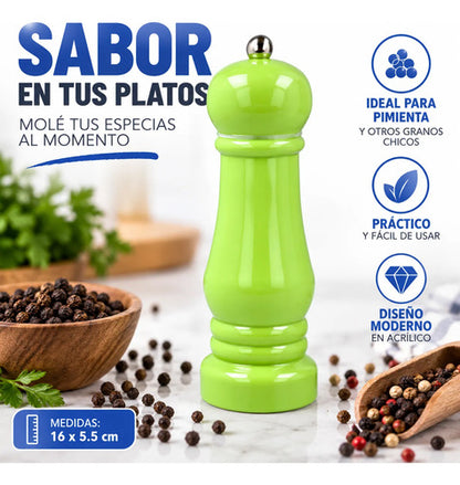 Molinillo Manual Pimienta Granos Acrílico 16cm Salero Verde