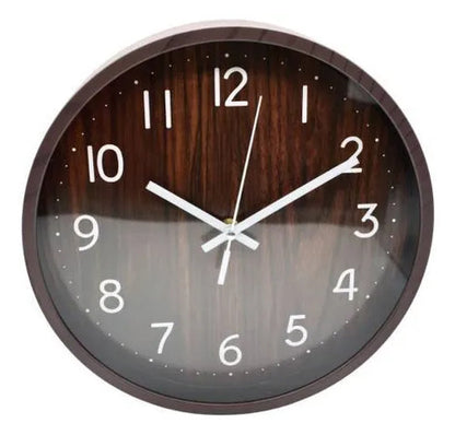 Reloj Analógico Pared Redondo Símil Madera 25cm Decorativo Marrón