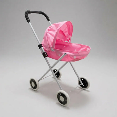 Coche Para Muñeca Plegable Capota Metal Rosado 57cm Rosa