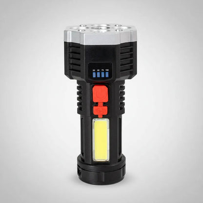 Linterna Foco Led Recargable Usb Indicador Carga Bateria L29 Blanco Frío Negro Con Detalles En Gris Plata