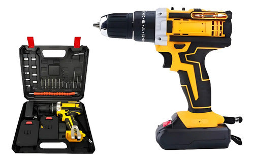 Taladro Portatil Recargable Percutor Con Maletin Y Baterias Amarillo