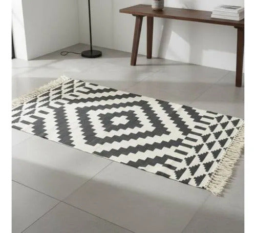 Alfombra Bohemia Geométrica Algodón Flecos 90x150cm 150 M 90 M Aleatorio