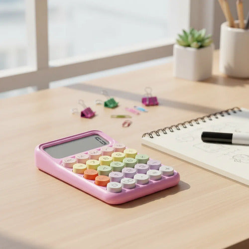 Calculadora 12 Digitos Oficina Hogar Escritorio Tecla Grande Celeste