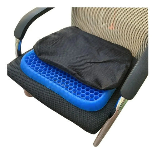 Almohadon Gel Silicona Flexible Con Funda Silla Escritorio Azul Con Funda Negra Liso