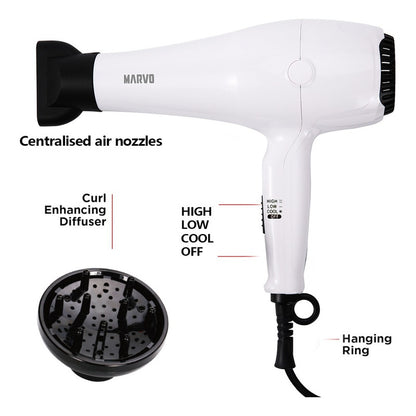 Secador De Pelo 1800w Con Difusor Color Blanco