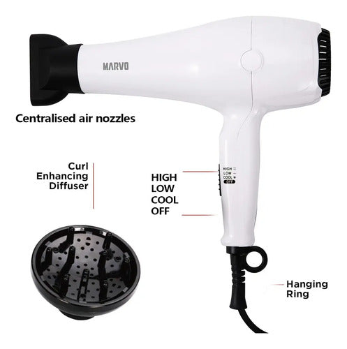 Secador De Pelo 1800w Con Difusor Color Blanco Blanco