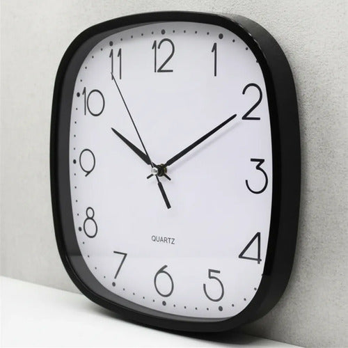 Reloj Pared Cuadrado Analógico Marco Negro 25x25cm Negro Blanco