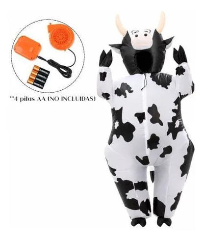 Disfraz Inflable Vaca Adulto Talle M Y L Con Inflador Animal Blanco Con Negro L
