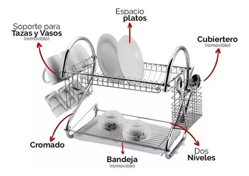 Escurridor Secaplatos Cocina Metal 2 Pisos/niveles Cocina Plateado