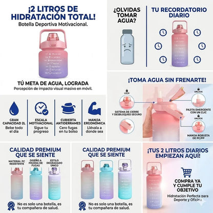 Botella 2l Hidratacion Motivacional Deportiva Tapa Fija