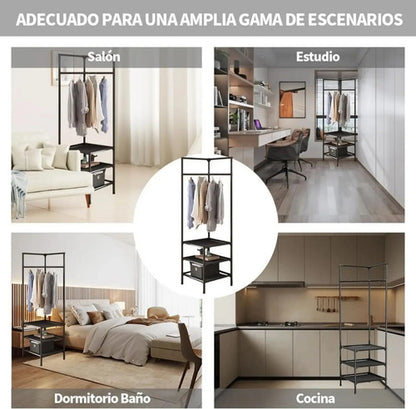 Perchero Organizador De Pie Estante Esquinero Dormitorio Negro