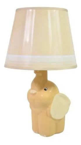Lámpara Mesa Cerámica Elefante Infantil 37cm Velador Beige