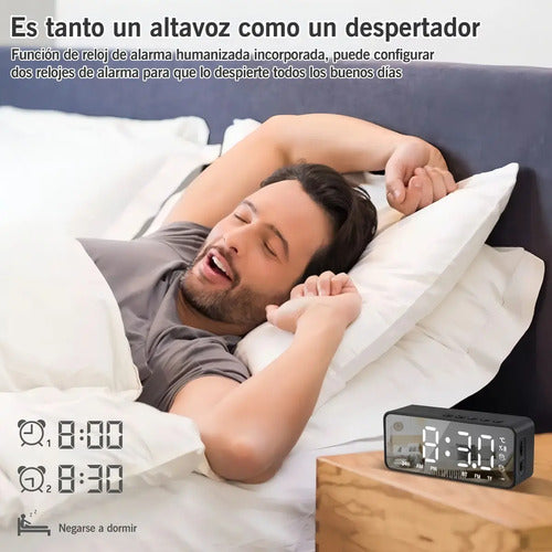Marca Glowlin Reloj Despertador Digital Adornos Radio Y Altavoz Bluetooth Negro