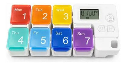 Organizador Pastillero Semanal Alarma Digital Compartimentos Blanco / Multicolor