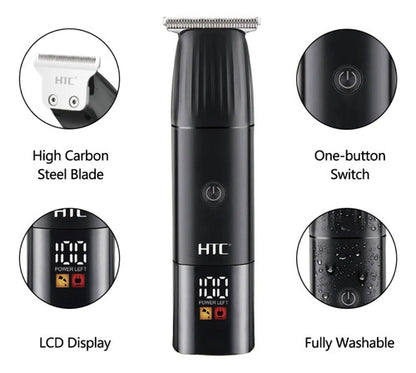 Cortadora De Pelo Htc Inalámbrica, Con Display Y Cabezales Lavables Negro