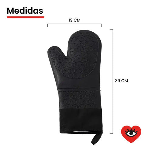 Guante Manopla X2 Silicona Negro Horno Doble Capa Aislante Negro X2
