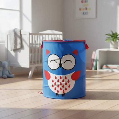 Canasto Infantil Plegable Tela Diseño Búho 40cm Organizador Azul
