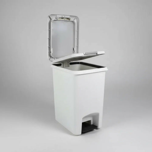 Papelera Cesto Basura Plastico Doble Apertura Pedal Boton Blanco