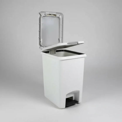 Papelera Cesto Basura Plastico Doble Apertura Pedal Boton Blanco