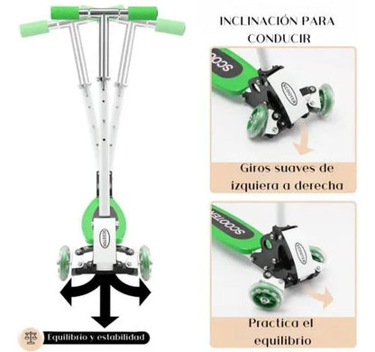 Monopatín Scooter Infantil Plegable Aluminio Freno Trasero Verde