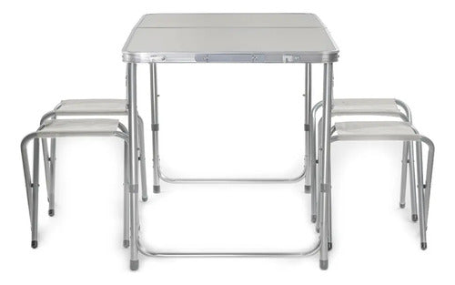 Mesa Plegable Con 4 Bancos Para Camping 120cm Color Blanco Diseño Moderno