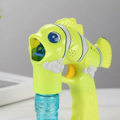 Lanza Burbujas Automático Pez Luces Música Juguete Infantil Verde