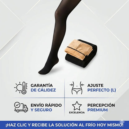 Medias Cancan Termica Forrada Polar Talle L Unico Elastica Negro Traslúcido Liso L