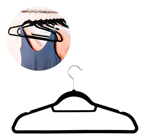 Set X10 Perchas Terciopelo Ropa Antideslizante Negro Negro