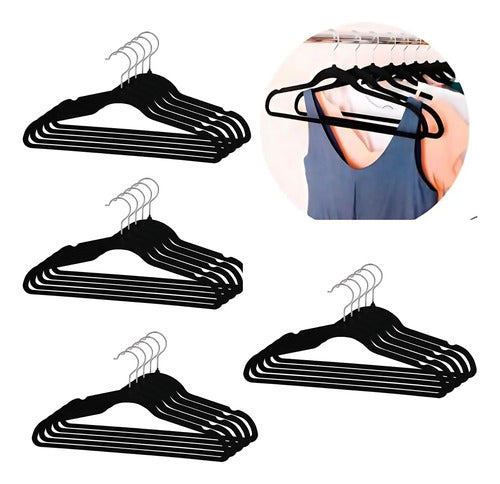 Set X20 Perchas De Terciopelo Ropa Antideslizante Negro Negro