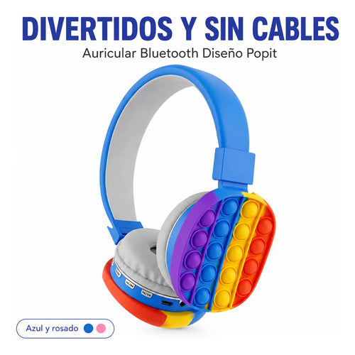 Auriculares Bluetooth Diseño Pop It Con Usb Tf Fm Micrófono Rosa