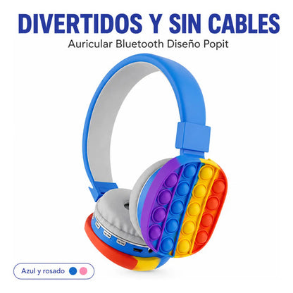 Auriculares Bluetooth Diseño Pop It Con Usb Tf Fm Micrófono Rosa