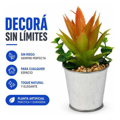 Maceta Plateada Con Planta Artificial 15x6cm Decorativa Aleatorio