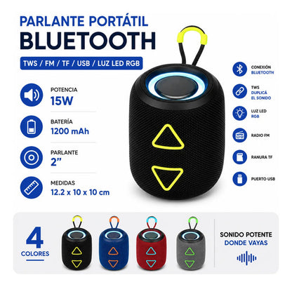 Parlante Portátil Bluetooth 15w Tws Fm Usb Luz Rgb Radio Aleatorio - 4 Colores