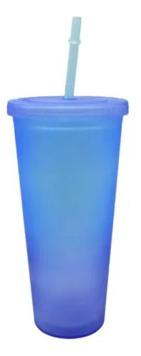Vaso Acrílico Multicolor 450ml Con Sorbito Y Tapa Bebida Multicolor