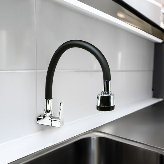 Canilla Cocina Pared Grifo Mesada Monocomando Flexible Negro