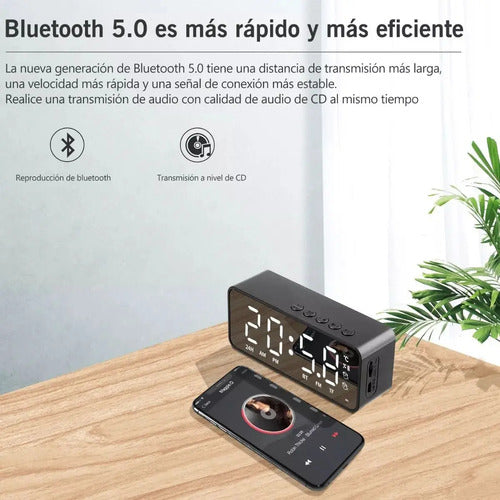 Marca Glowlin Reloj Despertador Digital Adornos Radio Y Altavoz Bluetooth Negro