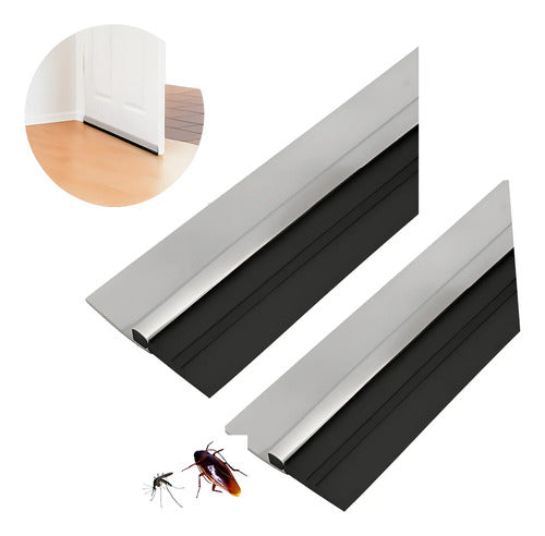X2 Burlete Zocalo Puerta Casa Tope Proteccion Insectos Plateado Con Negro Liso