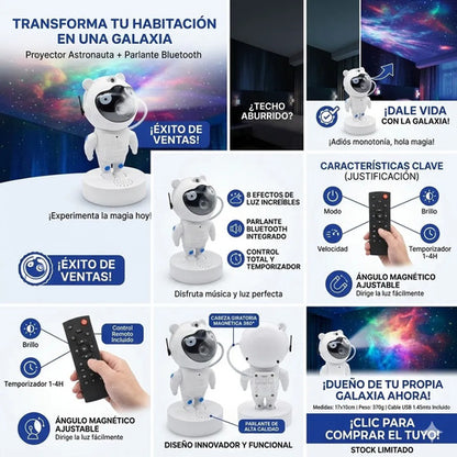 Proyector Estrellas Astronauta Bluetooth Parlante Control Blanco