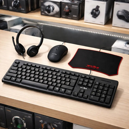 Combo Kit Oficina Teclado Mouse Auricular Mousepad Cableado Negro