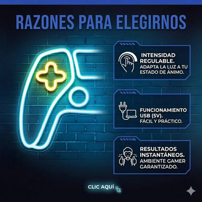 Cartel Letrero Luminoso Neón Joystick Gamer Usb Habitacion Blanco