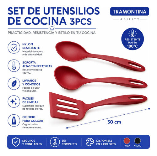 Set X3 Kit Utensilios Cocina Espátula Nylon Resistente 30cm Negro