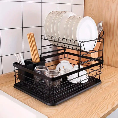 Seca Platos Escurridor De Vajilla Dos Niveles Cubiertos Negro