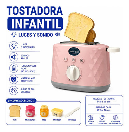 Tostadora Infantil Luces Sonido Accesorios Juguete Cocina Rosa