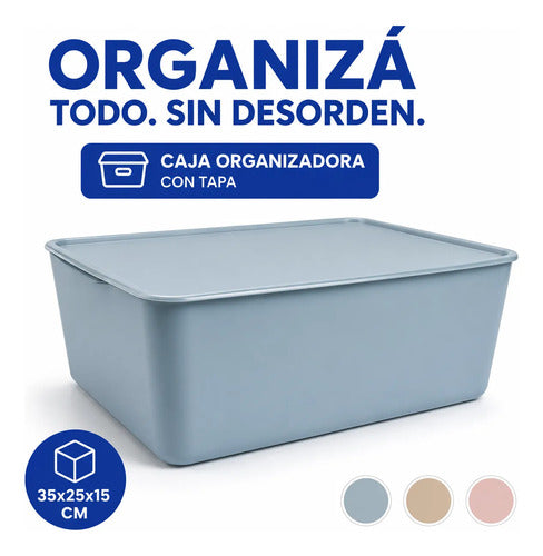 Caja Multiuso Plástica Organizadora Tapa Hogar 35x25x15cm Beige