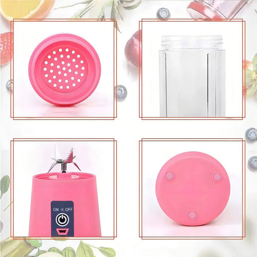 Licuadora Portátil Genérica Liquidificador Portatil 300 Ml Rosa Con Jarra De Vidrio - Incluye 6 Accesorios