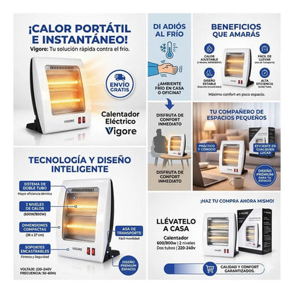Calefactor Electrico Estufa Portatil Doble Tubo 800w 36-27cm Blanco