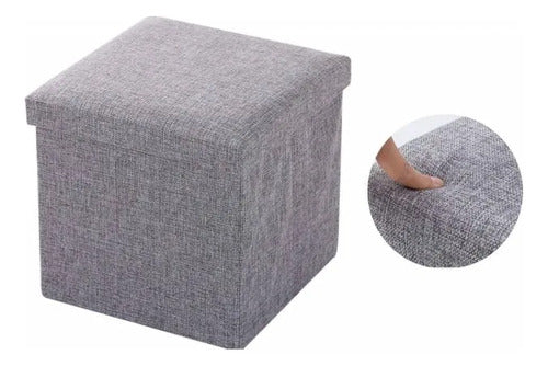 Puff Organizador Baul Taburete Plegable Tapa Acolchada 38cm Gris Liso